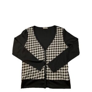 Ambiance Black & White Houndstooth Cardigan Size Medium H54